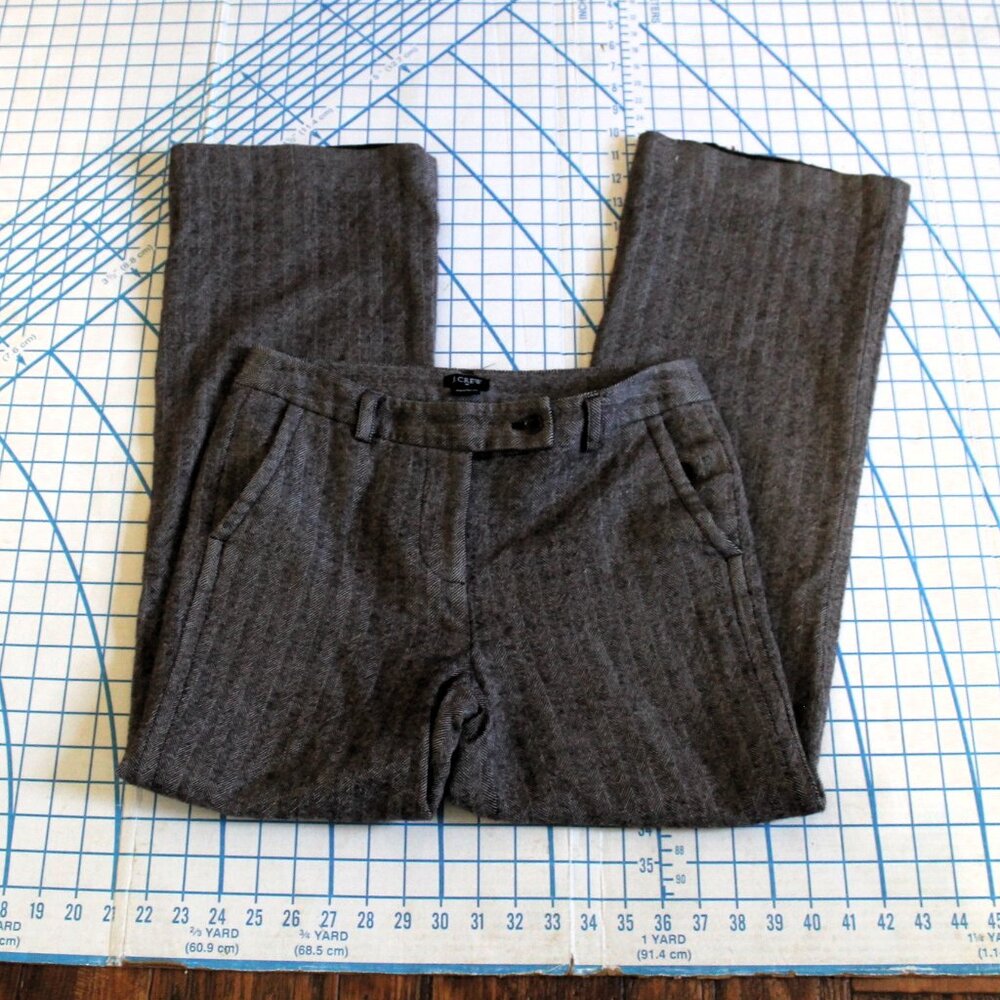J. Crew Factory Favorite Fit Brown Wool Herringbone Lined Trousers Pants, Size 4 - Picture 3 of 10